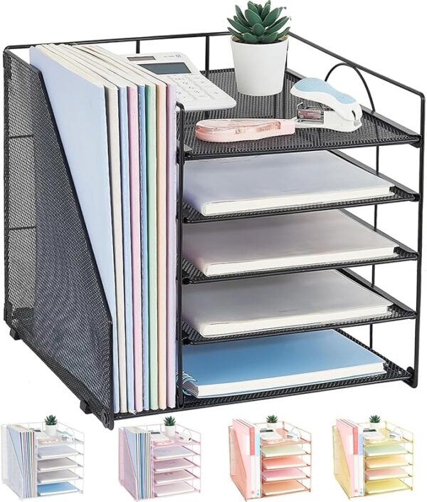 LEKETREE 5-Tier Desk Organizer with File Holder – Black