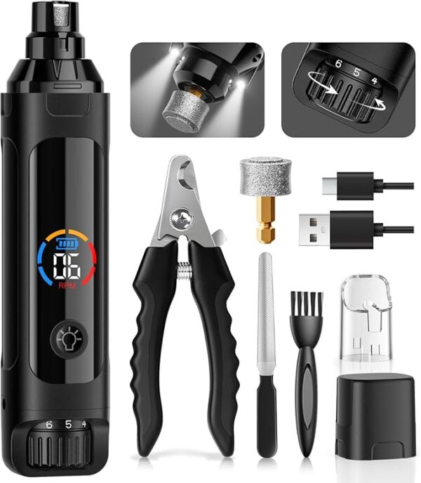 ianciu 6-Speed Dog Nail Grinder – Electric Rechargeable Pet Nail Trimmer